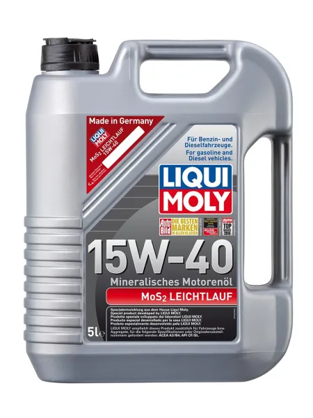 Aceite 15W-40 MoS2 Leichtlauf Liqui Moly con Bisulfuro de Molibdeno para protección anti-desgaste.