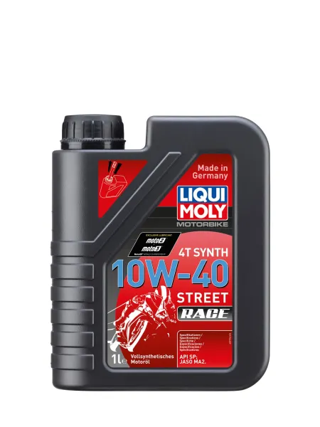 Aceite 100% sintético Liqui Moly 4T 10W-40 Street Race para motores de motocicleta de alto rendimiento (1 Litro).