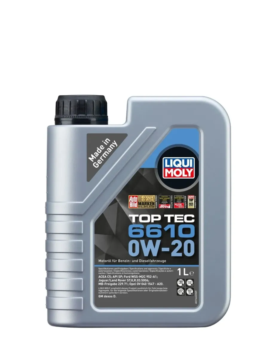 Aceite sintético Liqui Moly Top Tec 6610 0W-20 (1L) para máxima protección y economía de combustible.