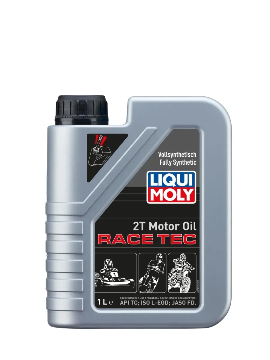 Aceite 100% sintético de base éster Liqui Moly Motor Oil Race Tec 2T 1L con homologación FIA.
