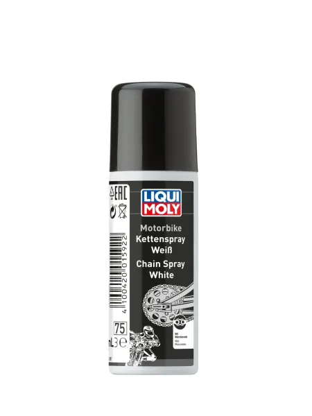 Lubricante sintético en Spray Blanco Liqui Moly Motorbike para cadenas con retenes.