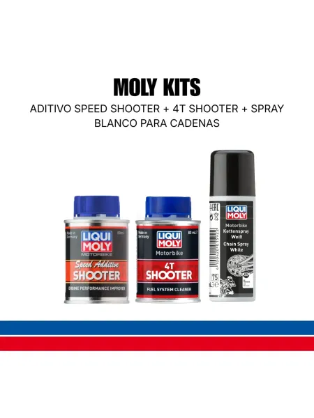 Aditivo Speed Shooter + Aditivo 4T Shooter + Spray Blanco para Cadenas - Moly Kits | Liqui Moly Ecuador