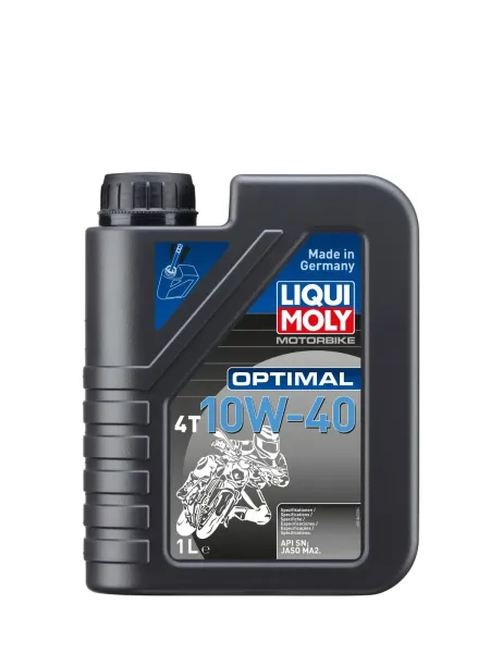 Envase de 1 litro de Aceite Liqui Moly Optimal 4T 10W-40 para motores de cuatro tiempos.