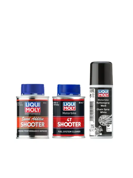 Aditivo Speed Shooter + Aditivo 4T Shooter + Spray Blanco para Cadenas - Moly Kits | Liqui Moly Ecuador