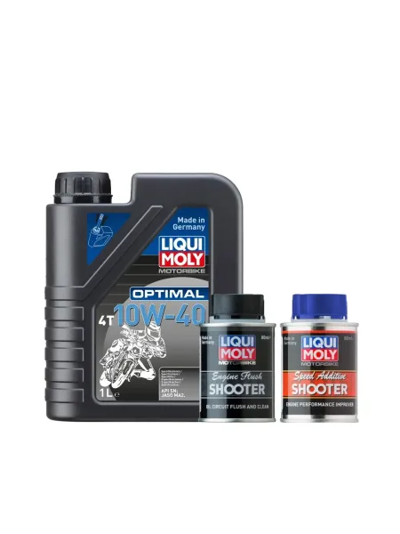 Aceite Optimal 4T 10W-40 + Limpiador Interno de Motor + Aditivo Speed Shooter - Moly Kits | Liqui Moly Ecuador
