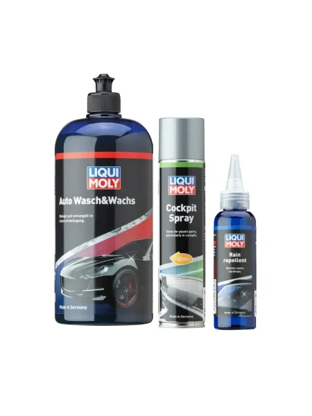 Limpiador con cera + Limpiador para tablero + Repelente de lluvia - Moly Kits | Liqui Moly Ecuador