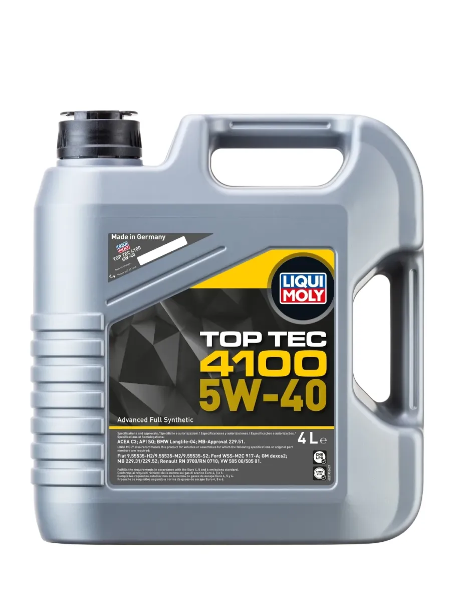 Aceite sintético Liqui Moly Top Tec 4100 5W-40 galón de 4 litros para motor.