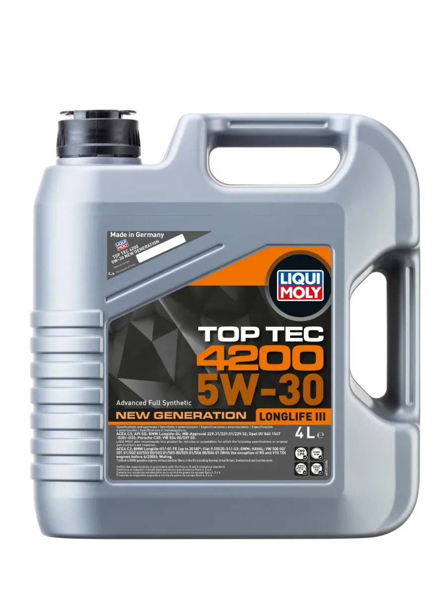 Aceite sintético Liqui Moly Top Tec 4200 5W-30 galón de 4 litros para motor.