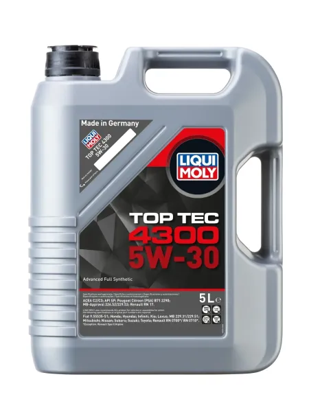 Aceite sintético Liqui Moly Top Tec 4300 5W-30 galón de 5 litros para motor.